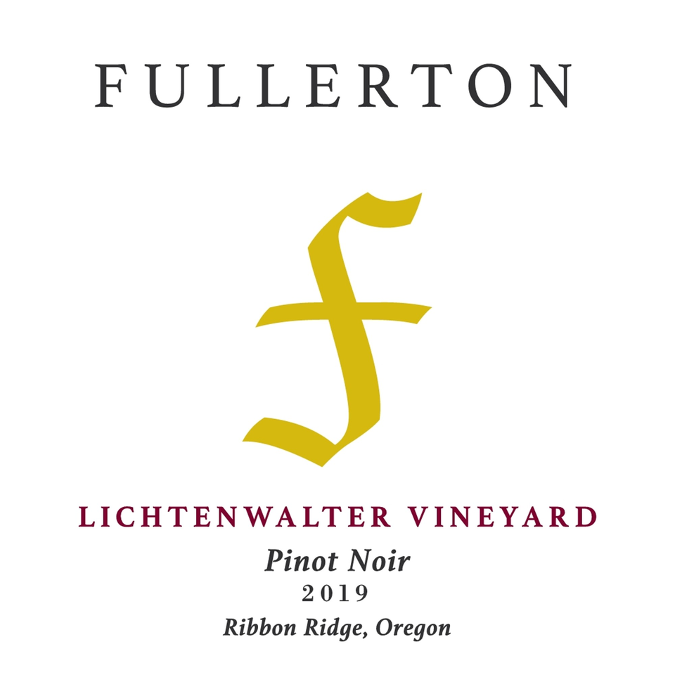 Fullerton Lichtenwalter Vineyard Pinot Noir 2019 wine label with a gold 'f' logo.