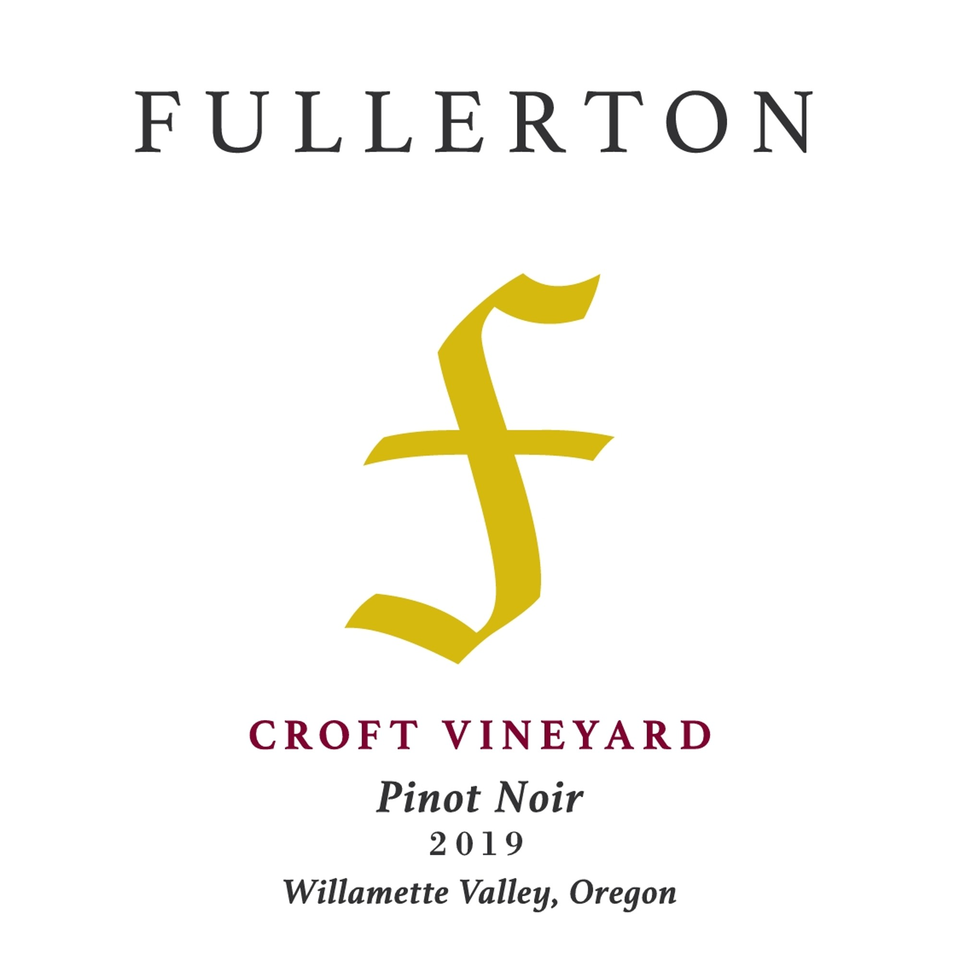 Fullerton Croft Vineyard Pinot Noir 2019 wine label with a golden 'f' logo.