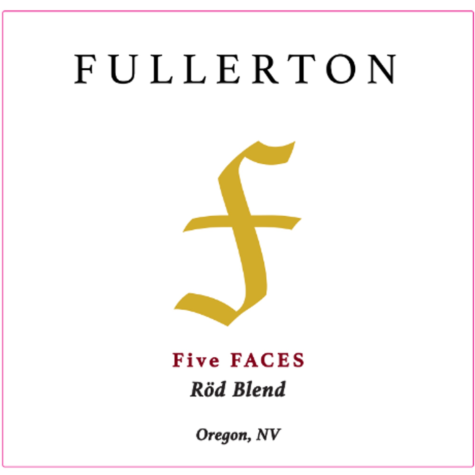 Fullerton Five Faces Röd Blend wine label with a gold 'f' logo.