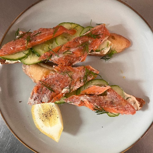 In-House Smoked Trout Crostini.