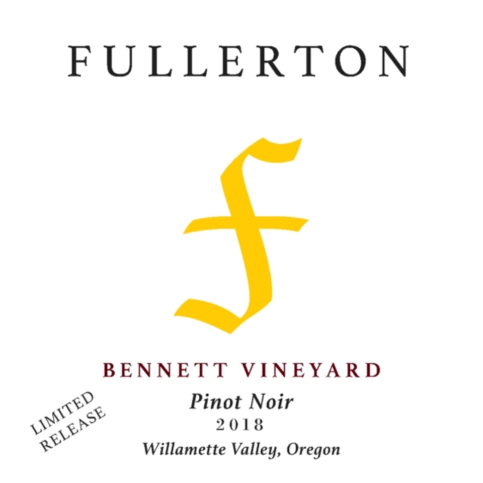 Fullerton Bennett Vineyard Pinot Noir 2018 wine label with a yellow 'f' logo.